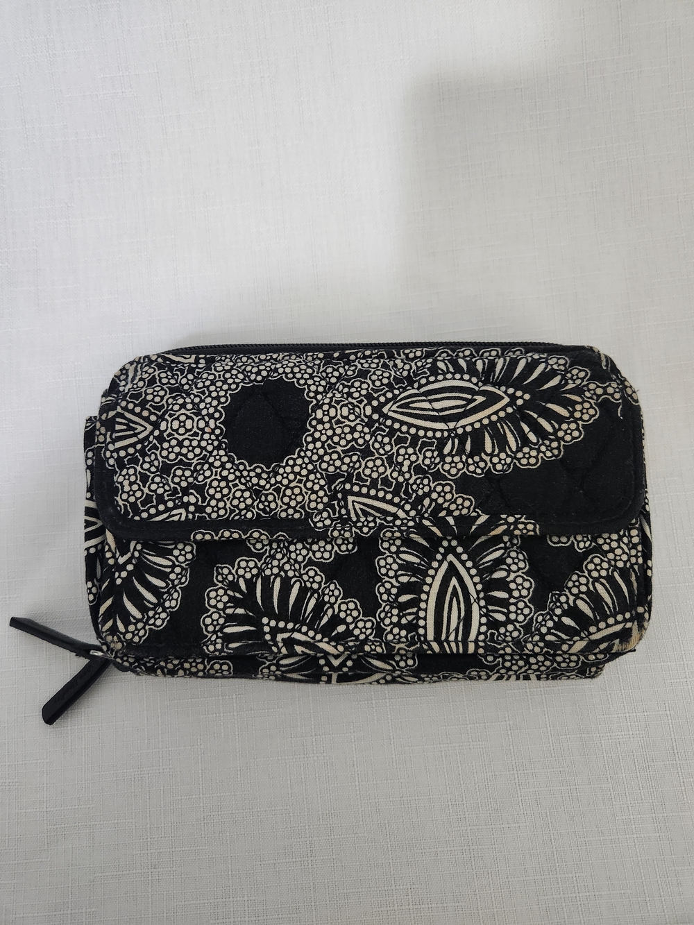 Vera Bradley Quilted Black and White Floral Zip Wallet -